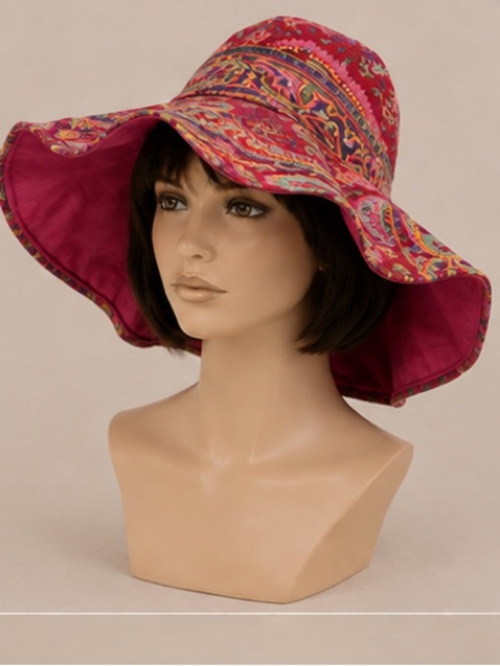 Boho Chic Paisley Colorful Pink Reversible Packable Sun Hat